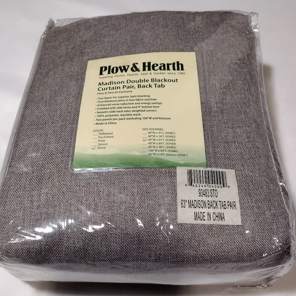 Plow & Hearth Stone Madison Double Layer Blackout Back Tab Pair of Curtains - Picture 1 of 5